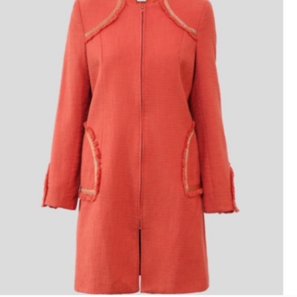 Paula Hian Jackets & Blazers - Paula Hian Embroidered Tweed Fringe Orange Jacket Large-NWT